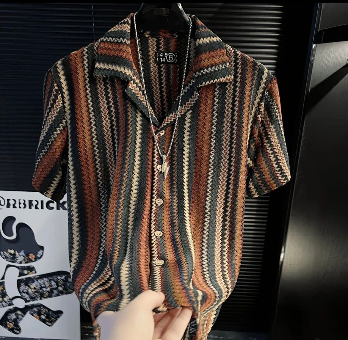 summer striped ice silk short-sleeved